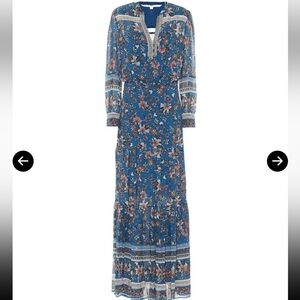 Veronica Beard Sama, Silk Cerulean Floral Long-Sleeve Maxi Dress